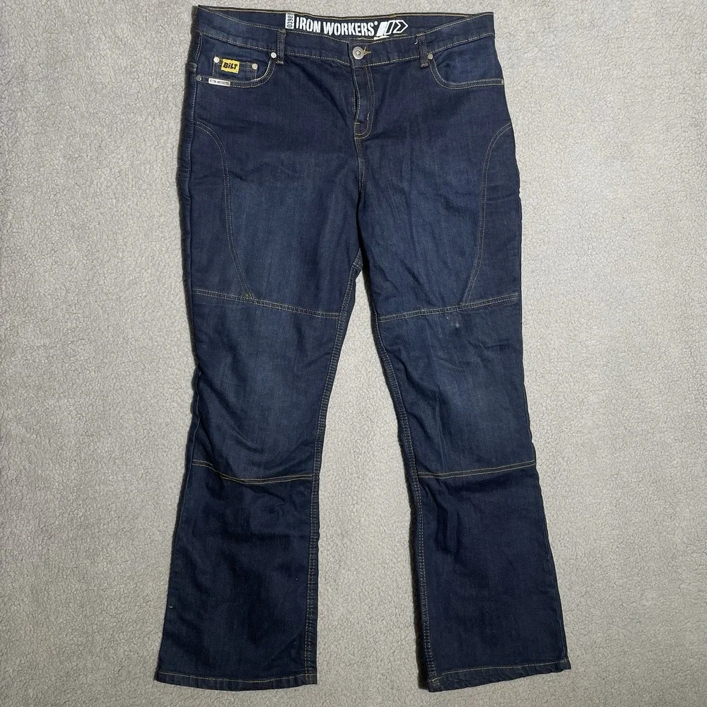 BILT IRON WORKERS Reinforced Kevlar Jeans Mens 38x31 Blue Double Knee 0398